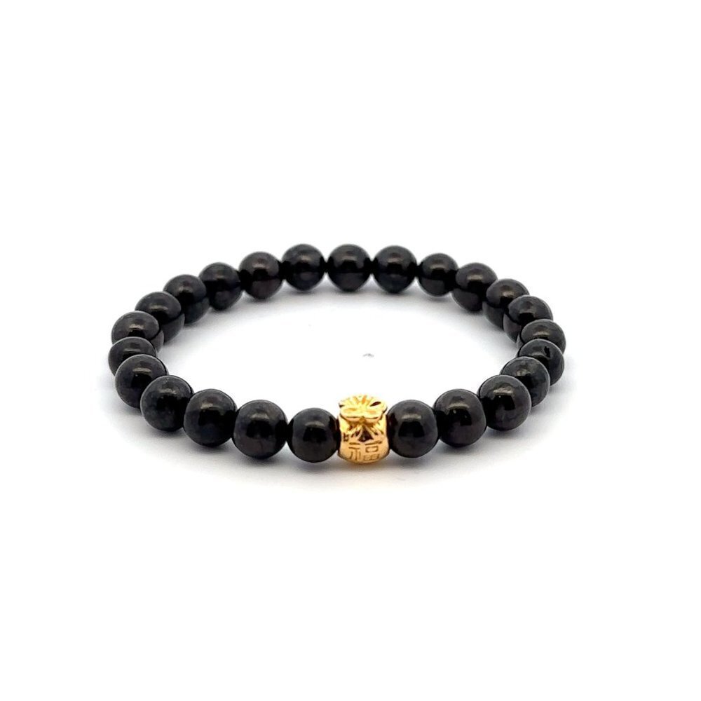 18K Gold Money Bag Lucky Charm Bracelet Gemstones Natural Shungite 6mm